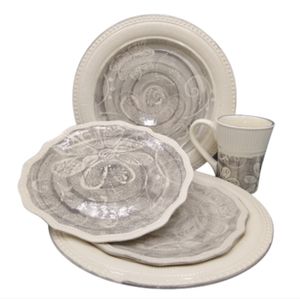 Euro Ceramica China Floral Wood Cut 2 Dinner 2 Salad Plates Mug Rare Retired Vtg